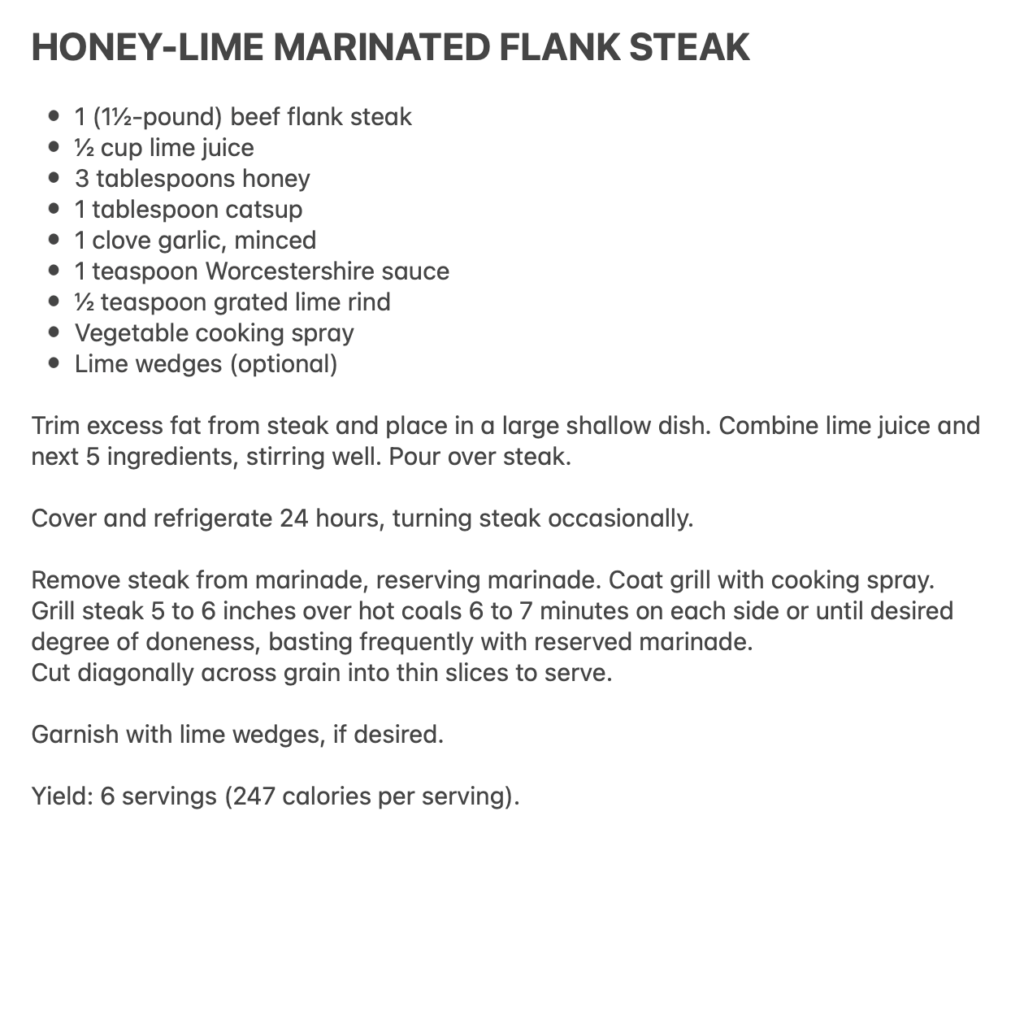 Honey-Lime Marinated Flank Steak recipe